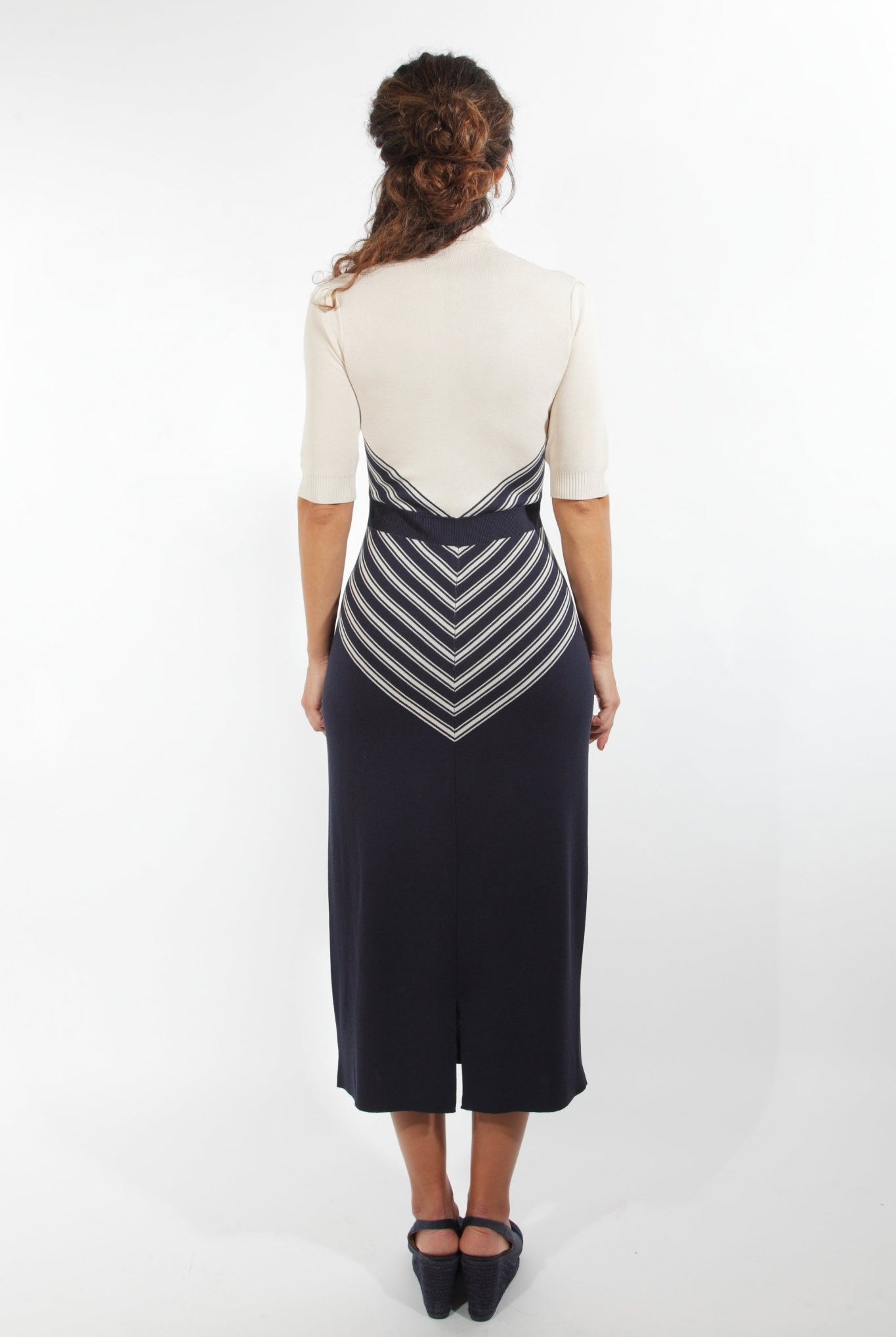 Combelle Colbert Dress full-length back view showing continuous diagonal stripe pattern