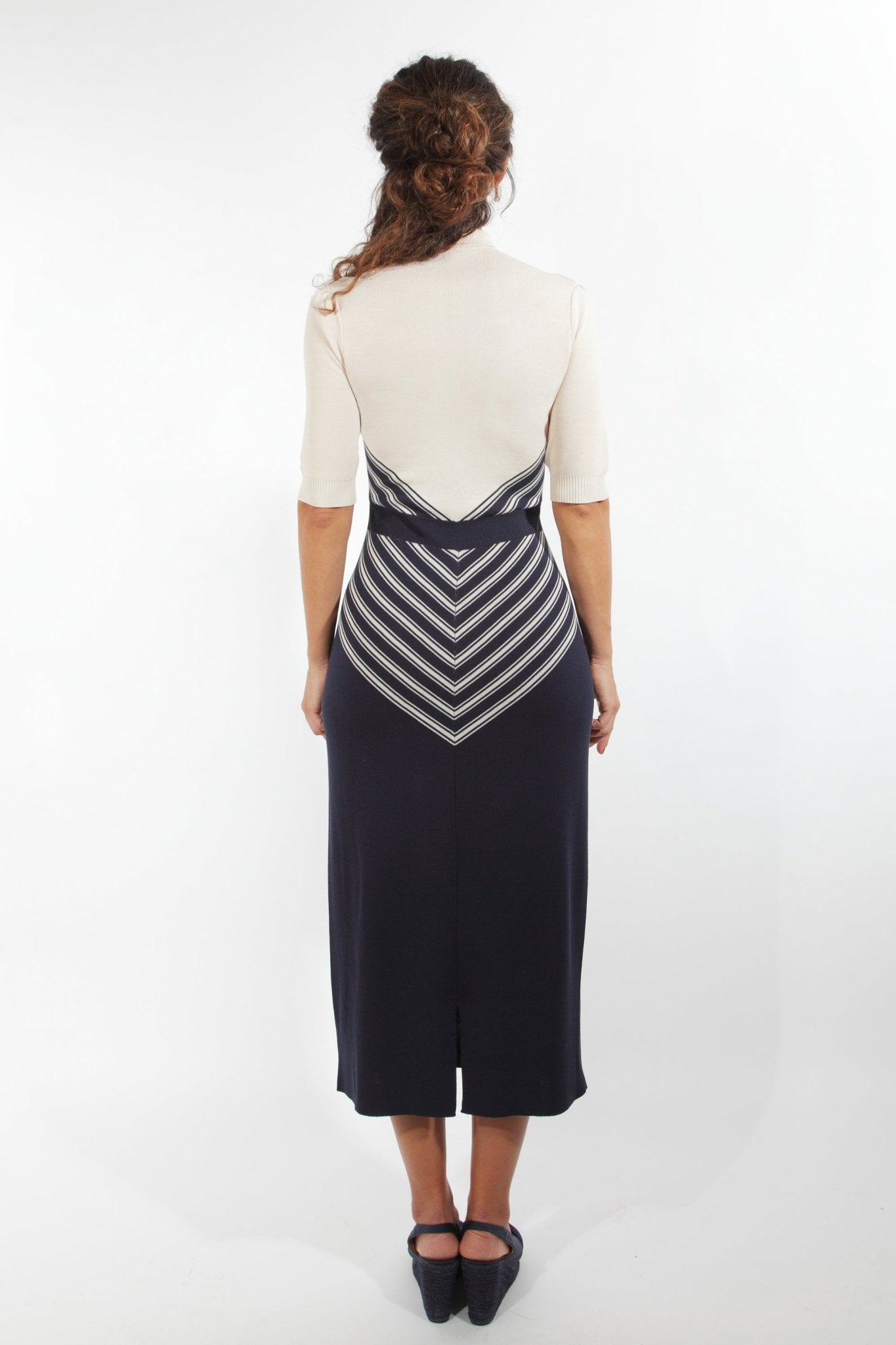 Combelle Colbert Dress full-length back view showing continuous diagonal stripe pattern